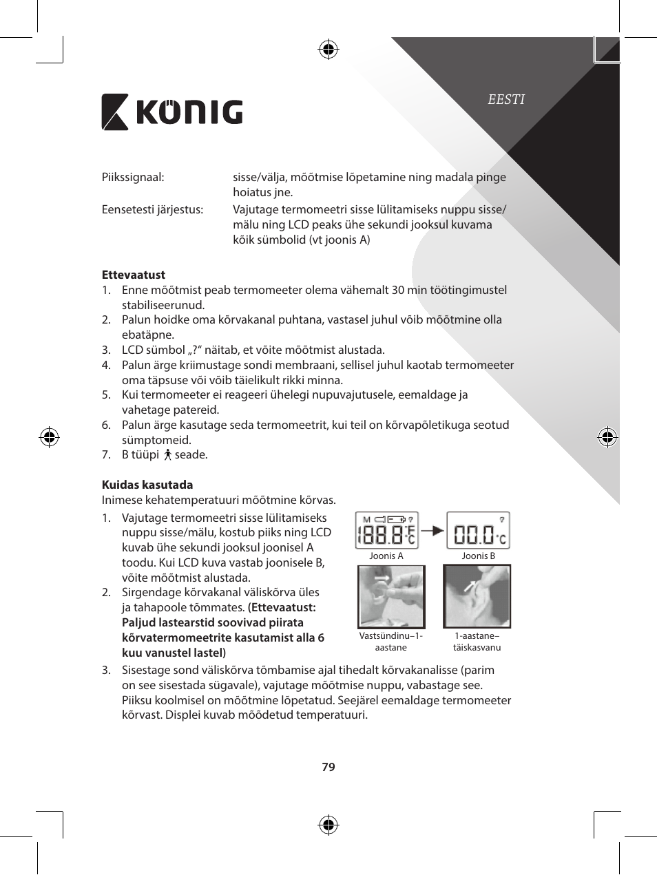 Eesti | Konig Electronic Infrared in-ear thermometer mini User Manual | Page 79 / 111
