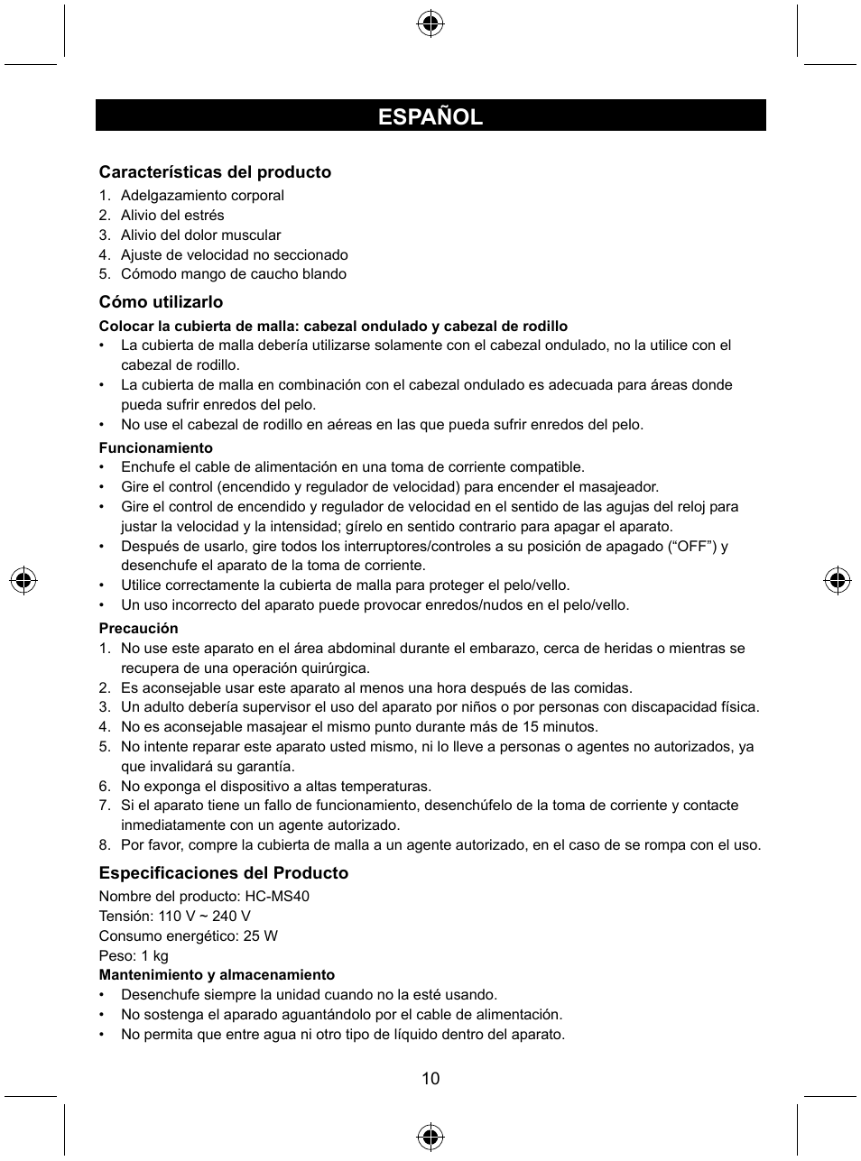 Español | Konig Electronic Body massager User Manual | Page 10 / 27
