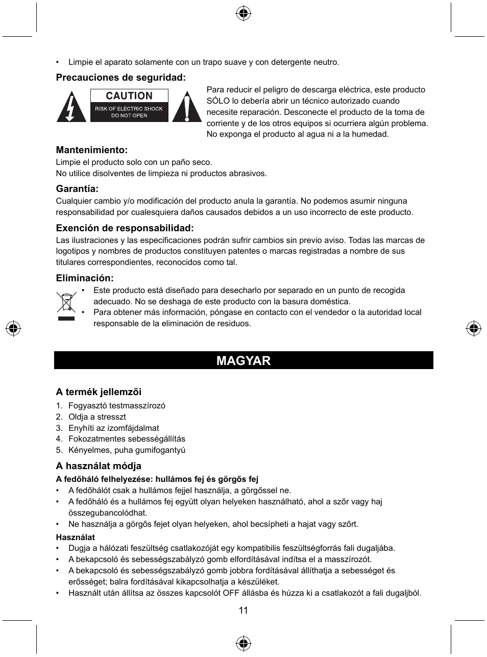 Magyar | Konig Electronic Body massager User Manual | Page 11 / 27