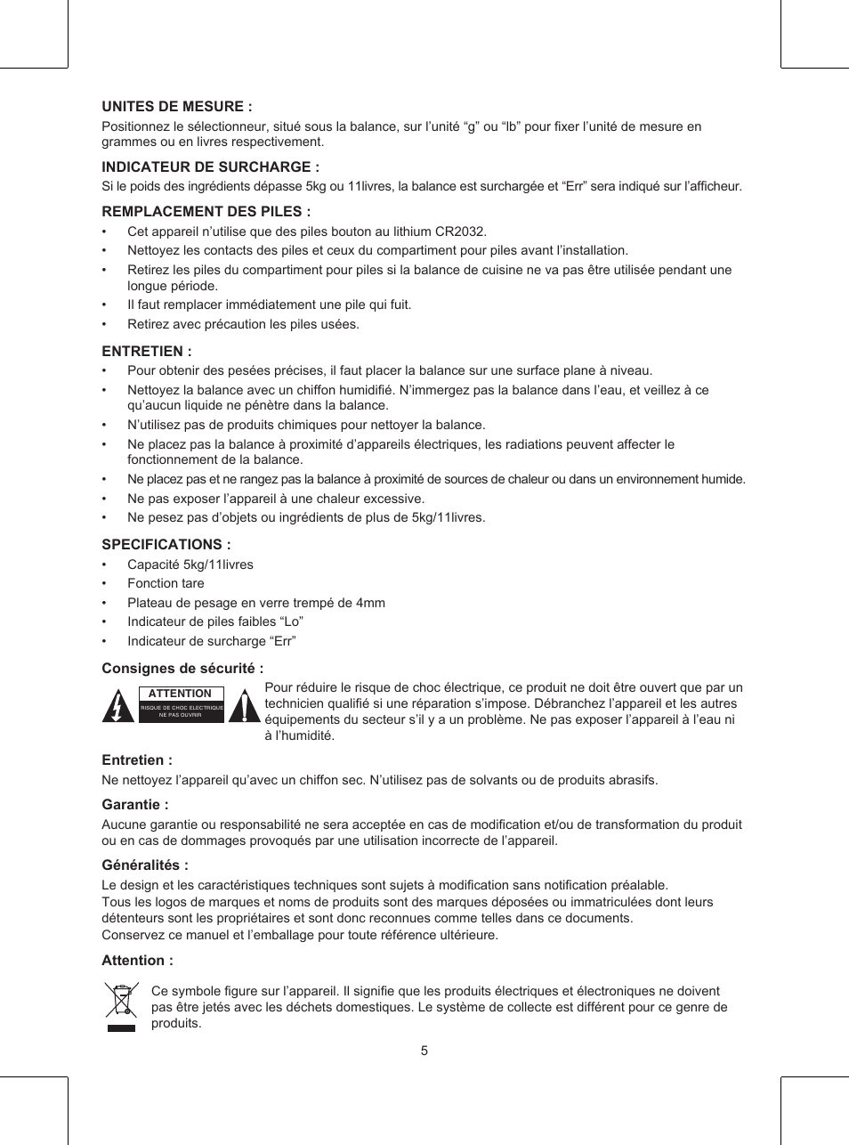 Konig Electronic Kitchen scale User Manual | Page 5 / 21