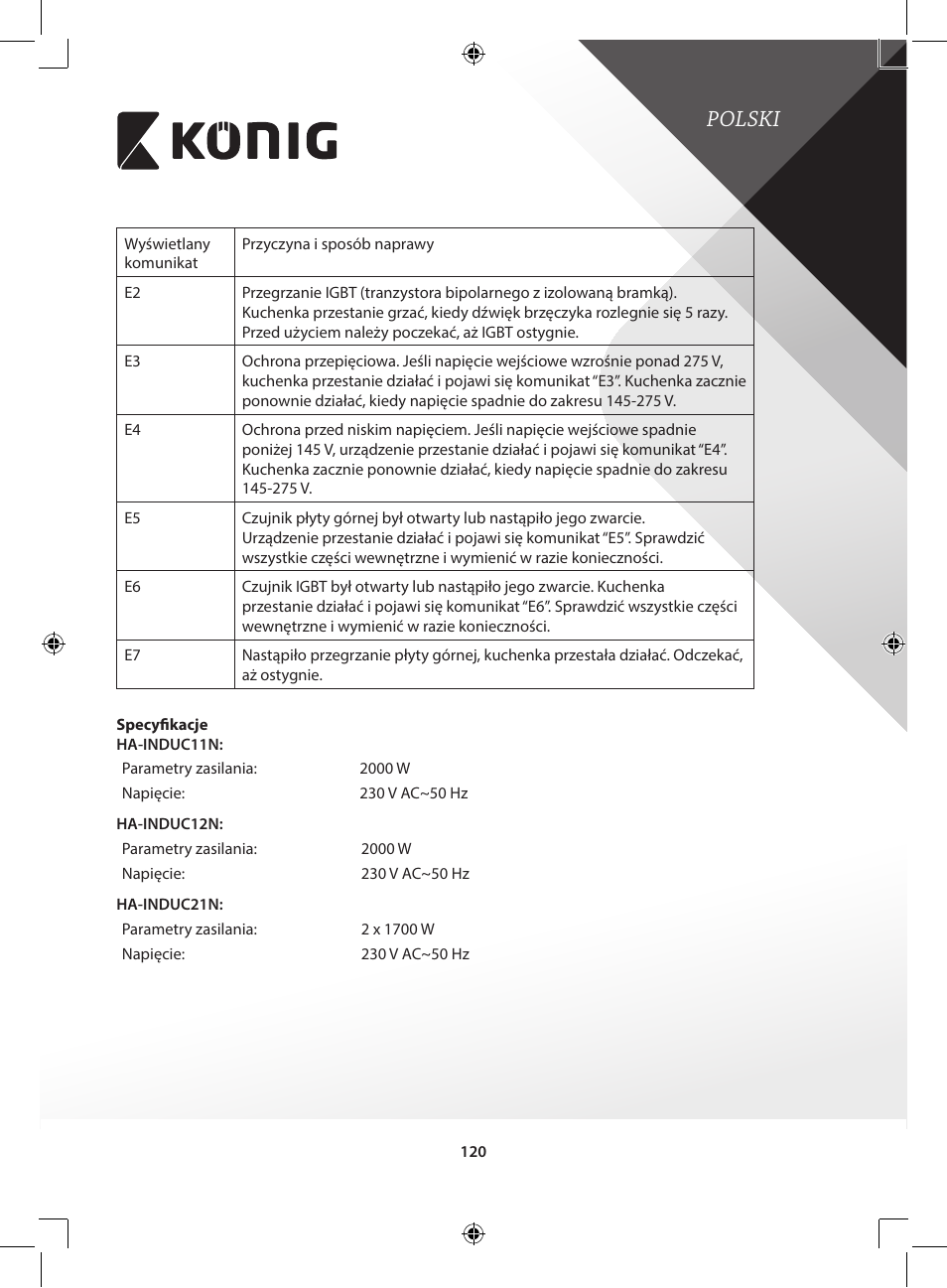 Polski | Konig Electronic 2-zone induction cooker 3400 W User Manual | Page 120 / 126