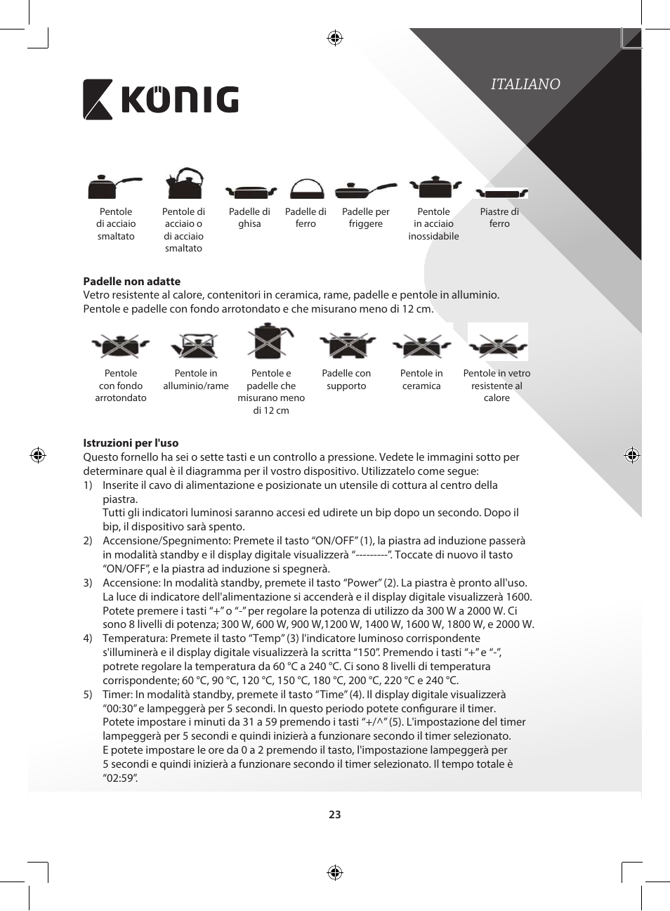 Italiano | Konig Electronic 2-zone induction cooker 3400 W User Manual | Page 23 / 126