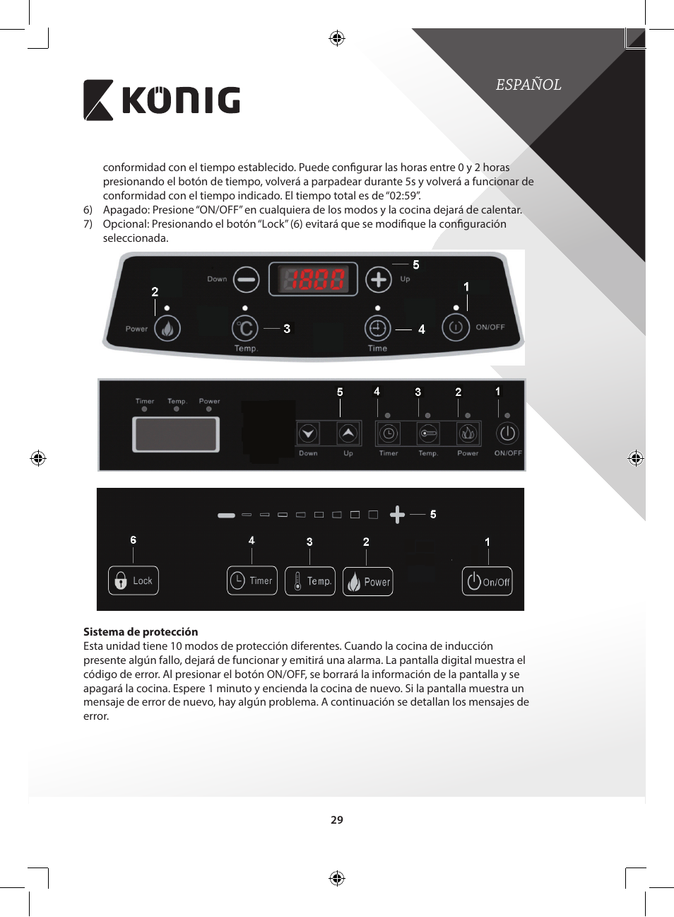 Español | Konig Electronic 2-zone induction cooker 3400 W User Manual | Page 29 / 126