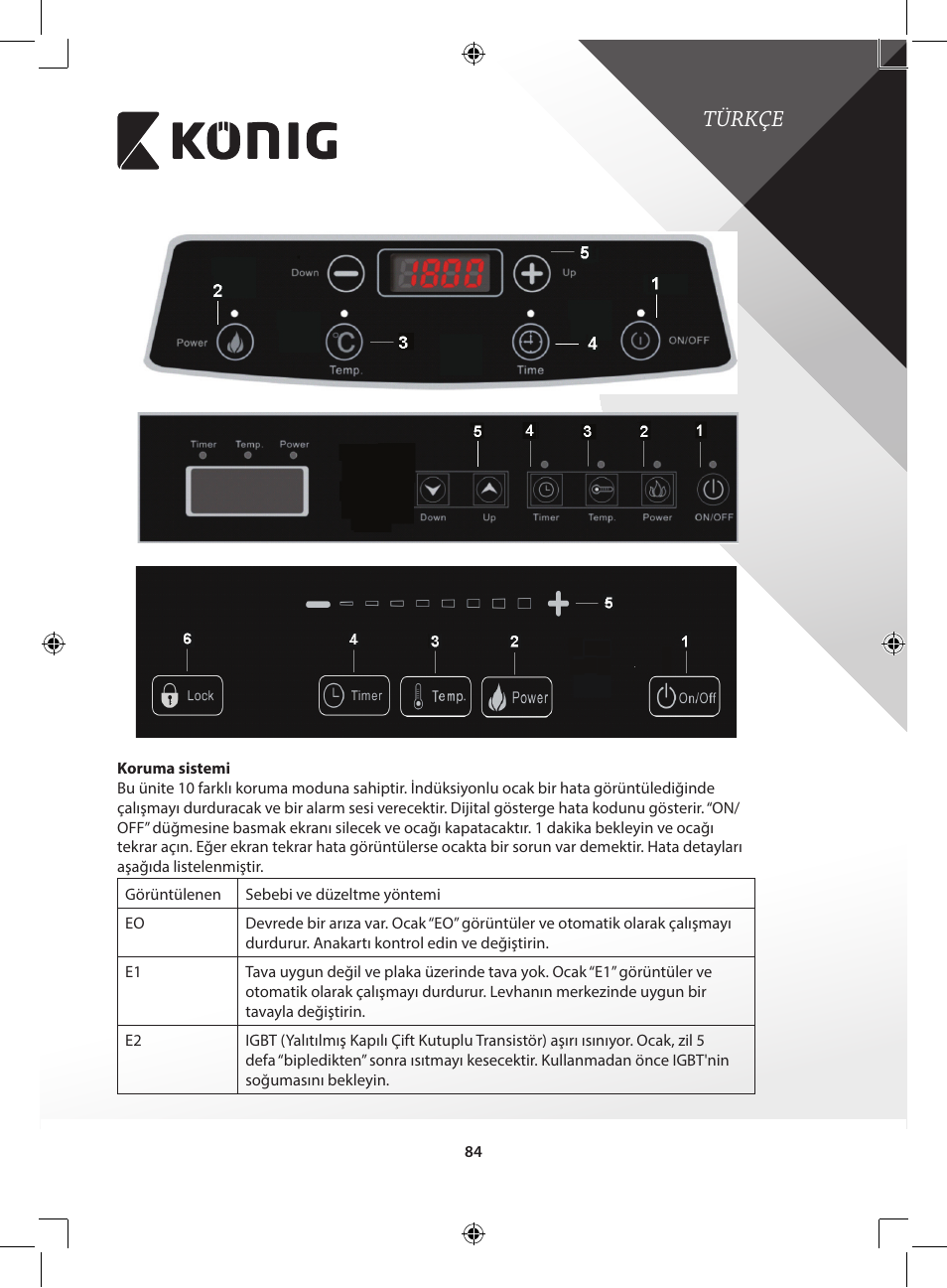 Türkçe | Konig Electronic 2-zone induction cooker 3400 W User Manual | Page 84 / 126