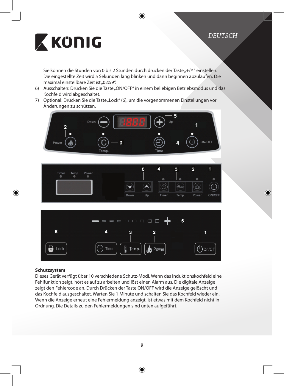 Deutsch | Konig Electronic 2-zone induction cooker 3400 W User Manual | Page 9 / 126