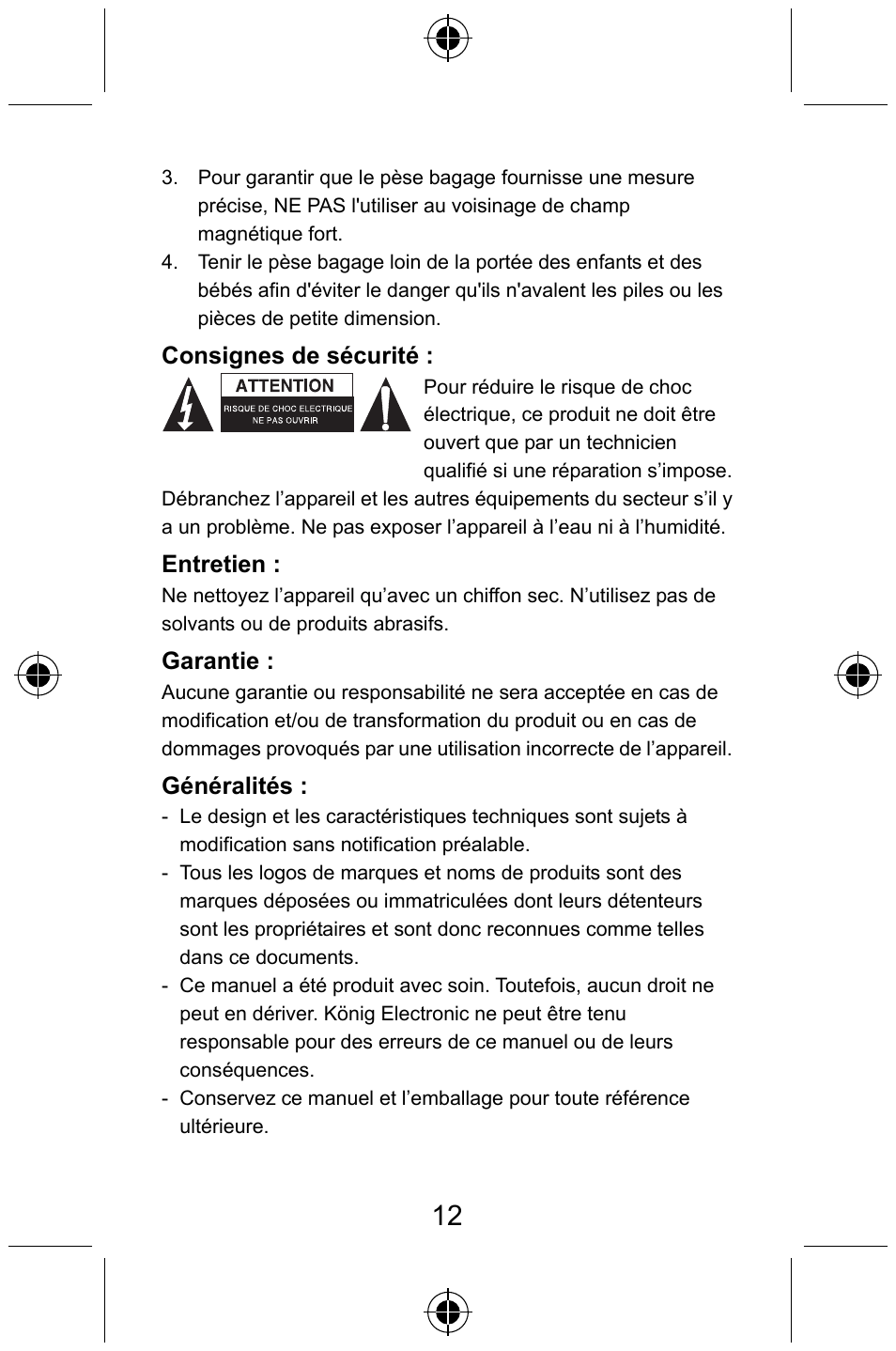 Konig Electronic Digital luggage scale User Manual | Page 12 / 60