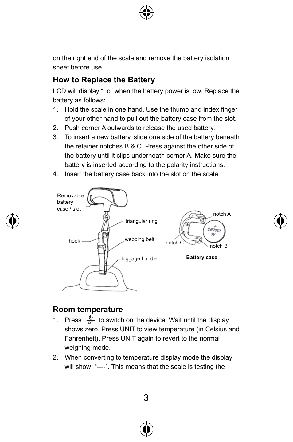 How to replace the battery, Room temperature | Konig Electronic Digital luggage scale User Manual | Page 3 / 60