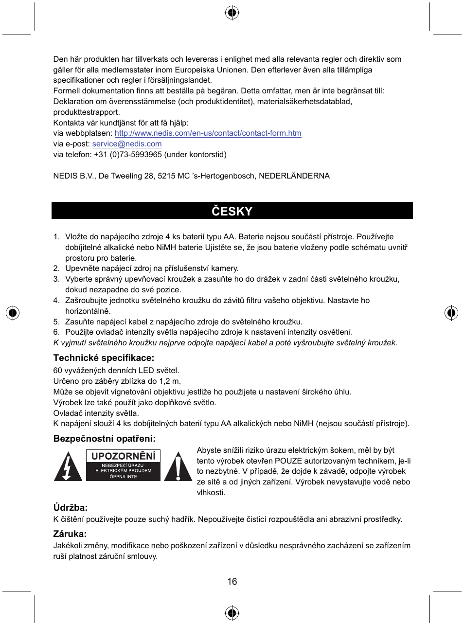 Česky | Konig Electronic Camera ring light 60 LED User Manual | Page 16 / 35