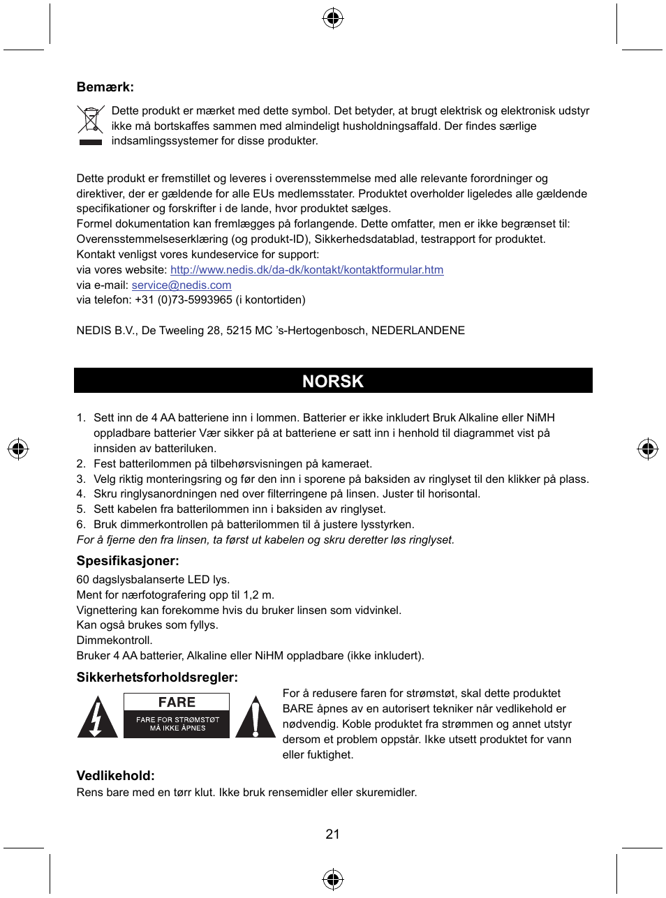 Norsk | Konig Electronic Camera ring light 60 LED User Manual | Page 21 / 35