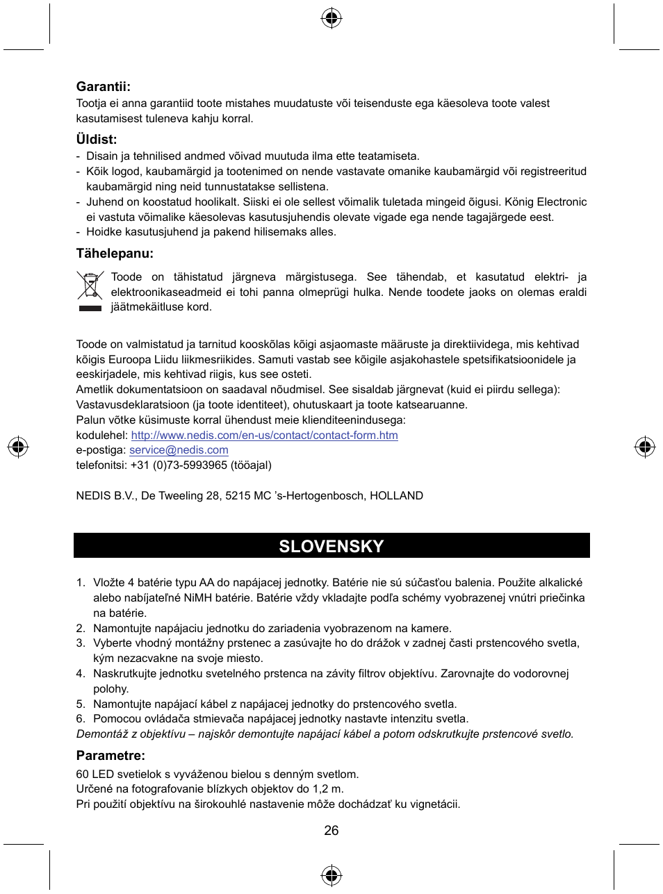 Slovensky | Konig Electronic Camera ring light 60 LED User Manual | Page 26 / 35