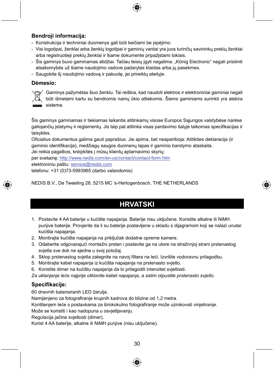 Hrvatski | Konig Electronic Camera ring light 60 LED User Manual | Page 30 / 35