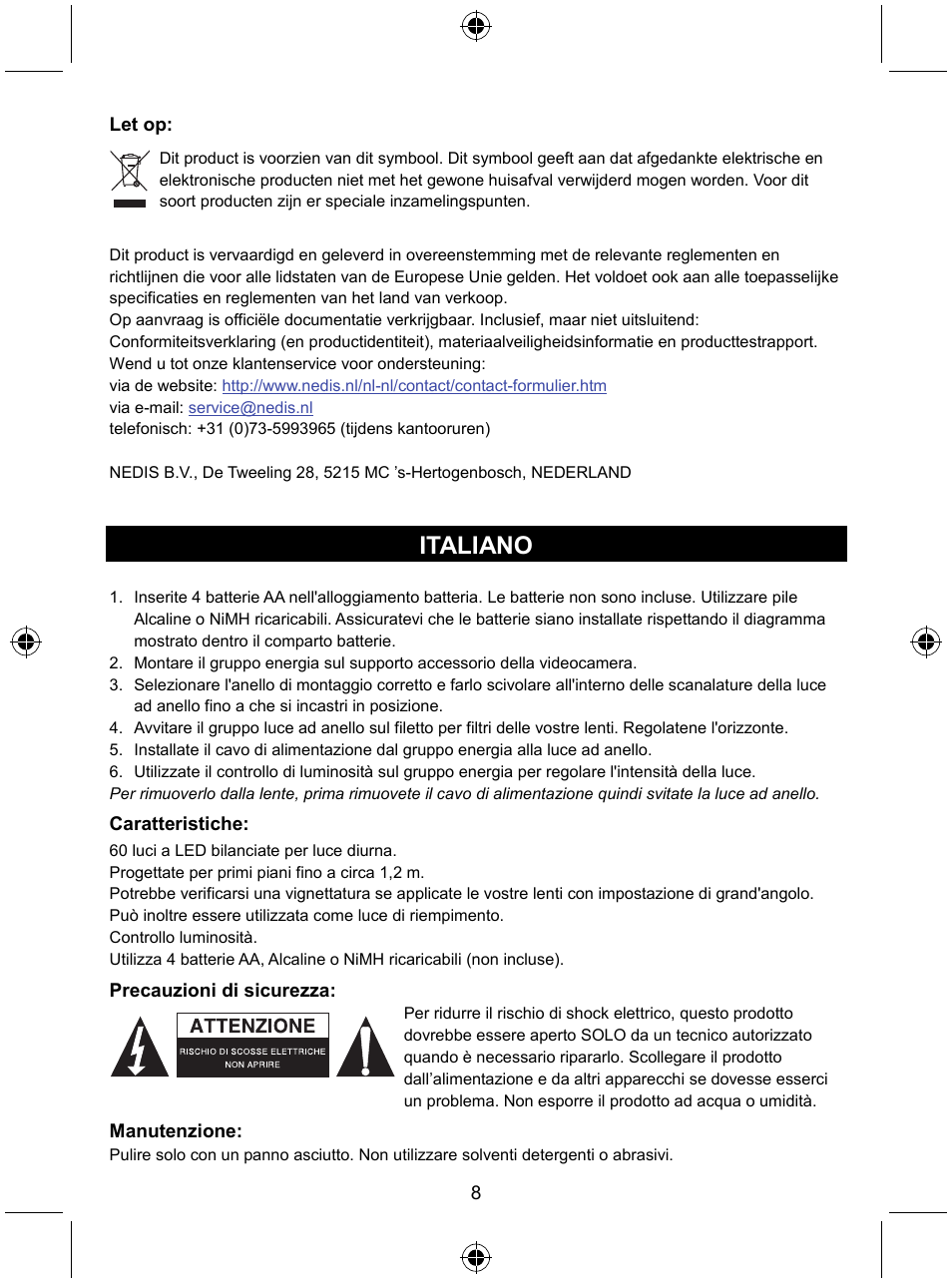 Italiano | Konig Electronic Camera ring light 60 LED User Manual | Page 8 / 35