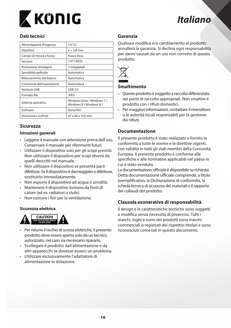 Italiano | Konig Electronic Film scanner 2 megapixel User Manual | Page 16 / 56