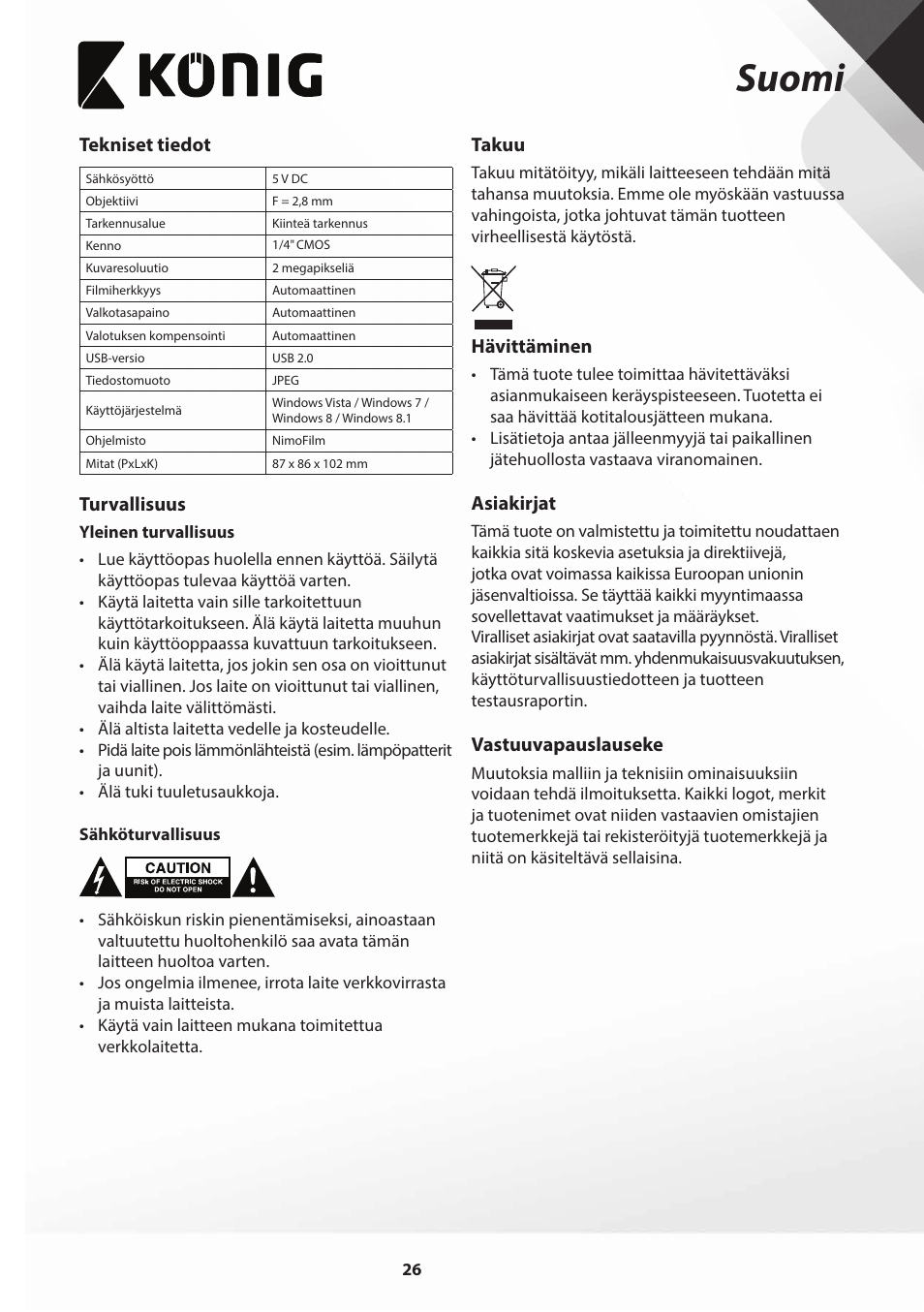 Suomi | Konig Electronic Film scanner 2 megapixel User Manual | Page 26 / 56