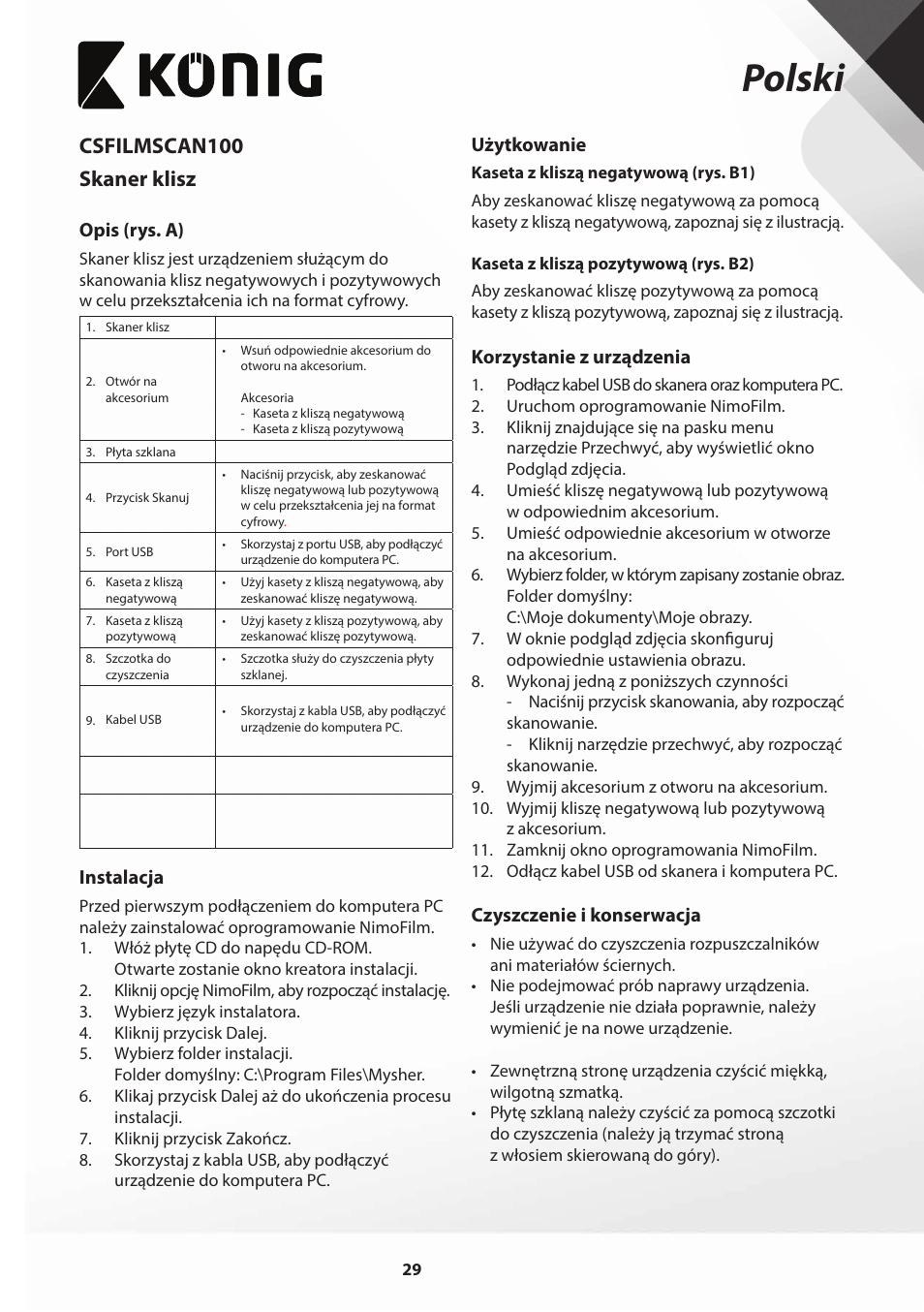 Polski, Csfilmscan100 skaner klisz | Konig Electronic Film scanner 2 megapixel User Manual | Page 29 / 56