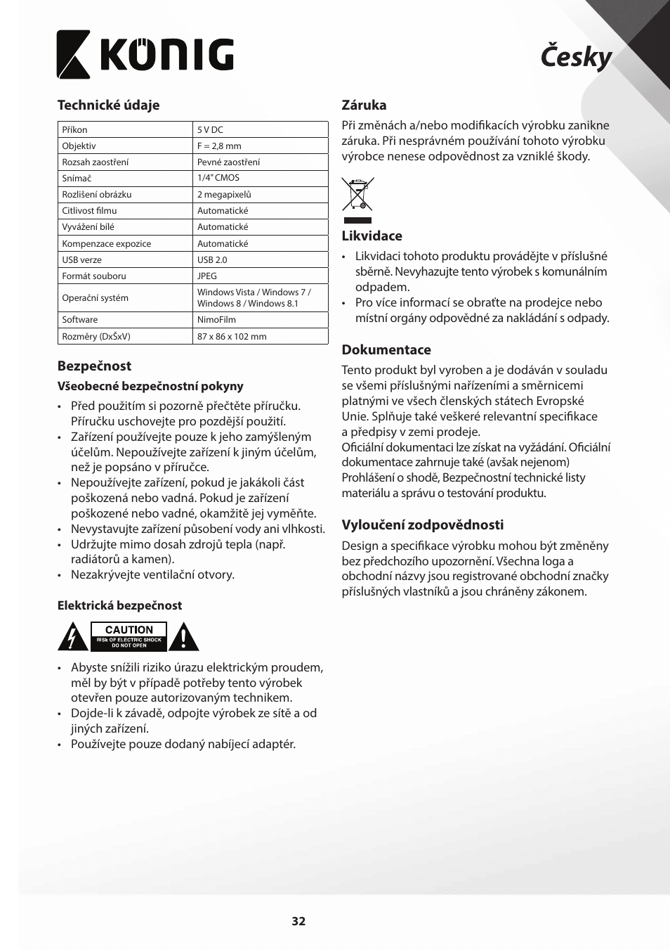 Česky | Konig Electronic Film scanner 2 megapixel User Manual | Page 32 / 56