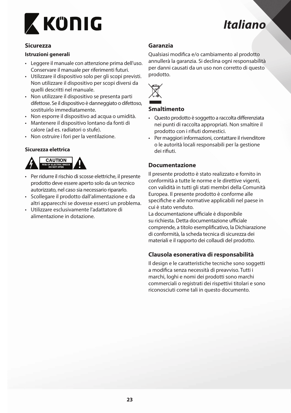 Italiano | Konig Electronic Film scanner with LCD 5 megapixel User Manual | Page 23 / 84