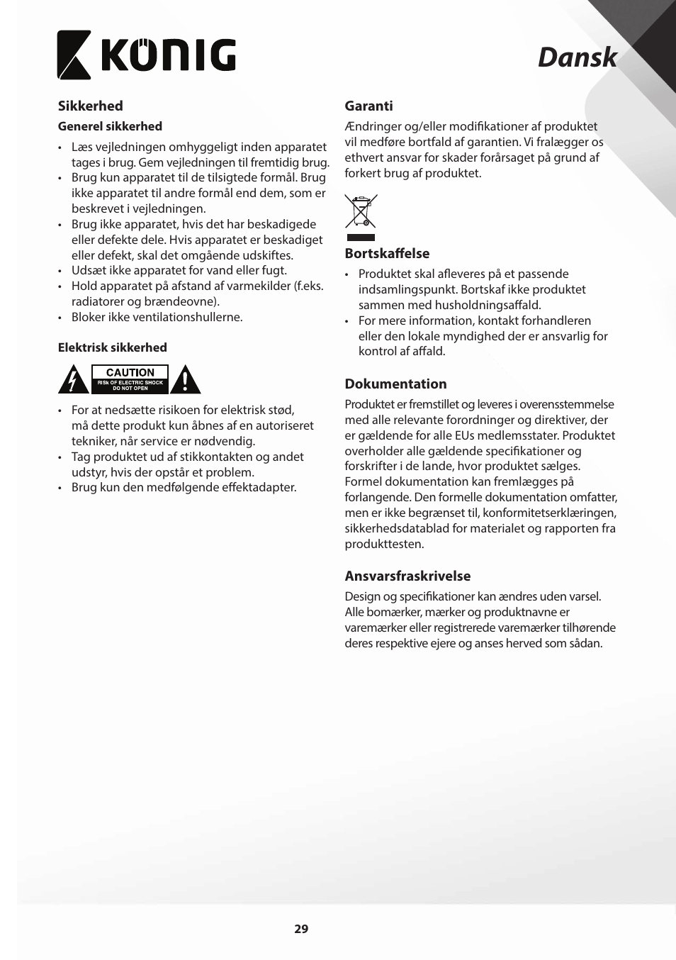 Dansk | Konig Electronic Film scanner with LCD 5 megapixel User Manual | Page 29 / 84