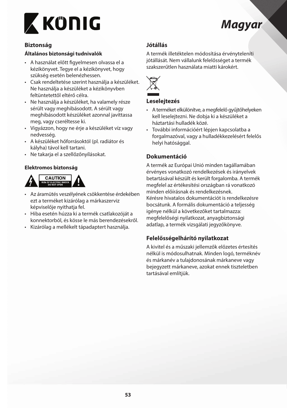 Magyar | Konig Electronic Film scanner with LCD 5 megapixel User Manual | Page 53 / 84