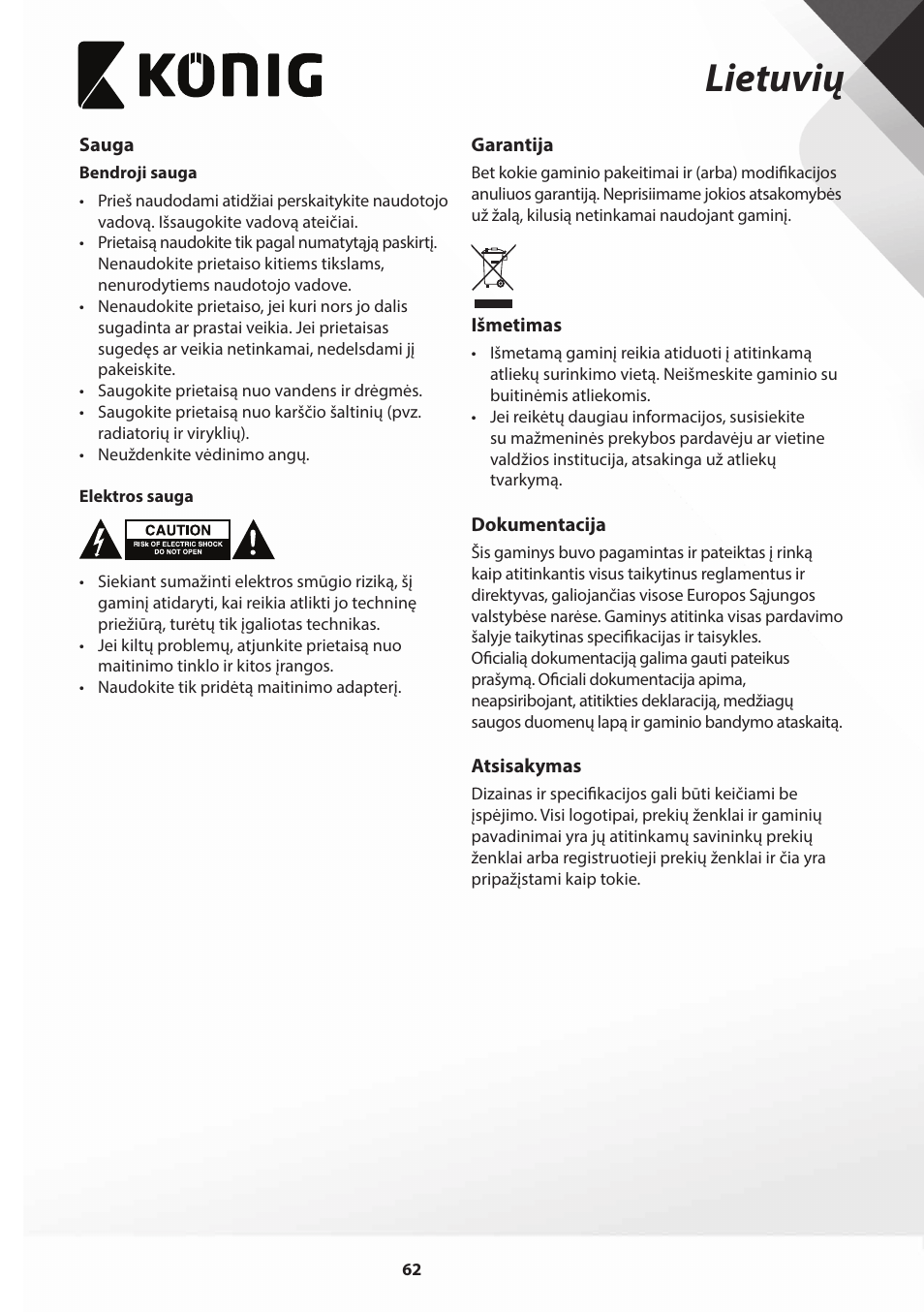 Lietuvių | Konig Electronic Film scanner with LCD 5 megapixel User Manual | Page 62 / 84