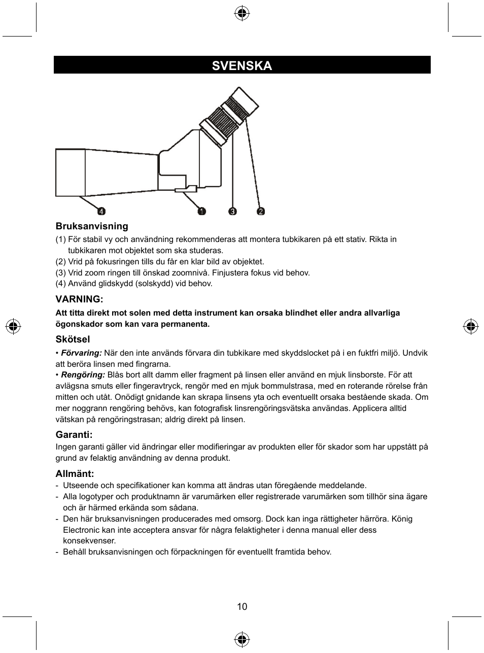 Svenska | Konig Electronic Zoom spotting scope User Manual | Page 10 / 15