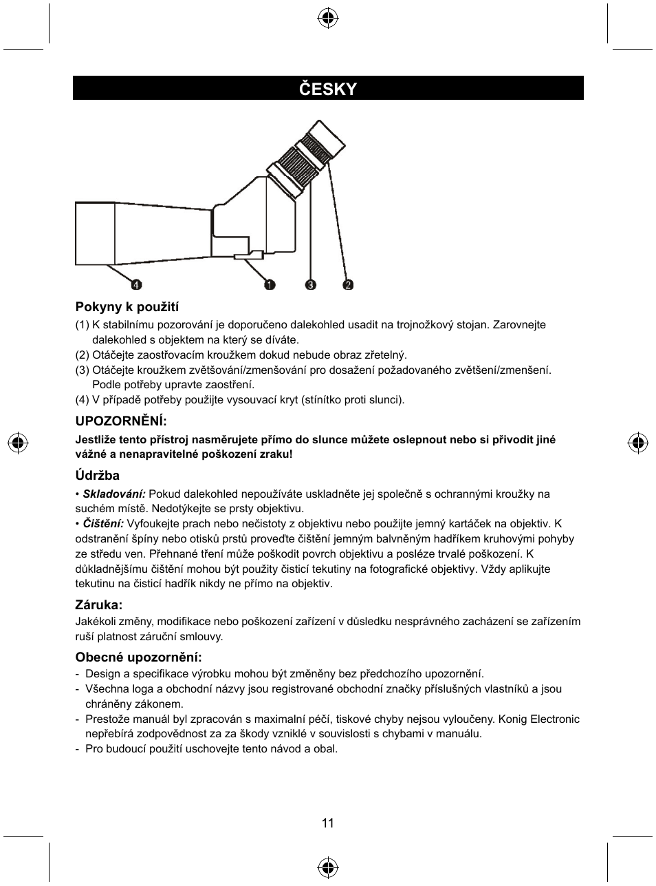 Česky | Konig Electronic Zoom spotting scope User Manual | Page 11 / 15