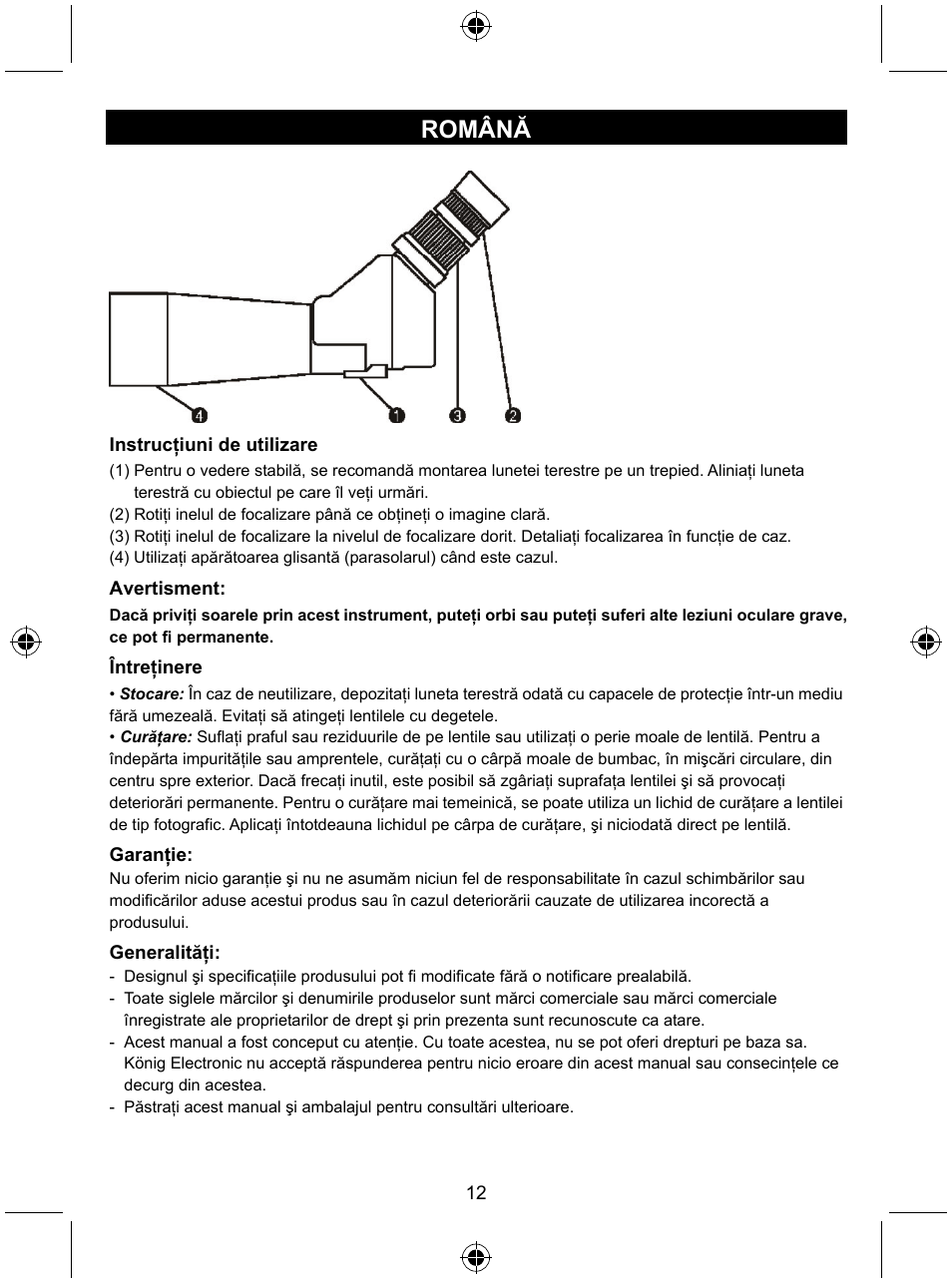 Română | Konig Electronic Zoom spotting scope User Manual | Page 12 / 15