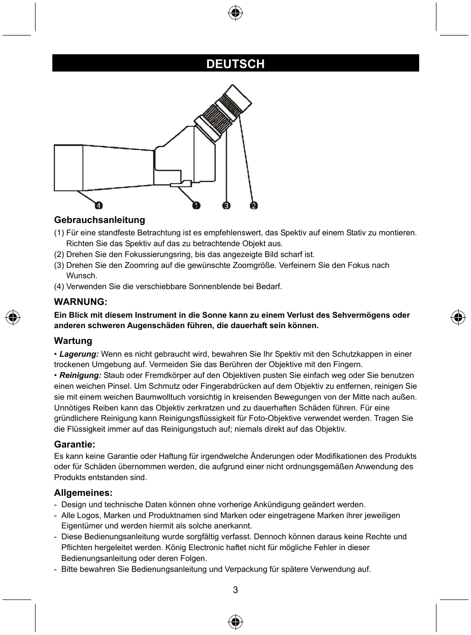 Deutsch | Konig Electronic Zoom spotting scope User Manual | Page 3 / 15