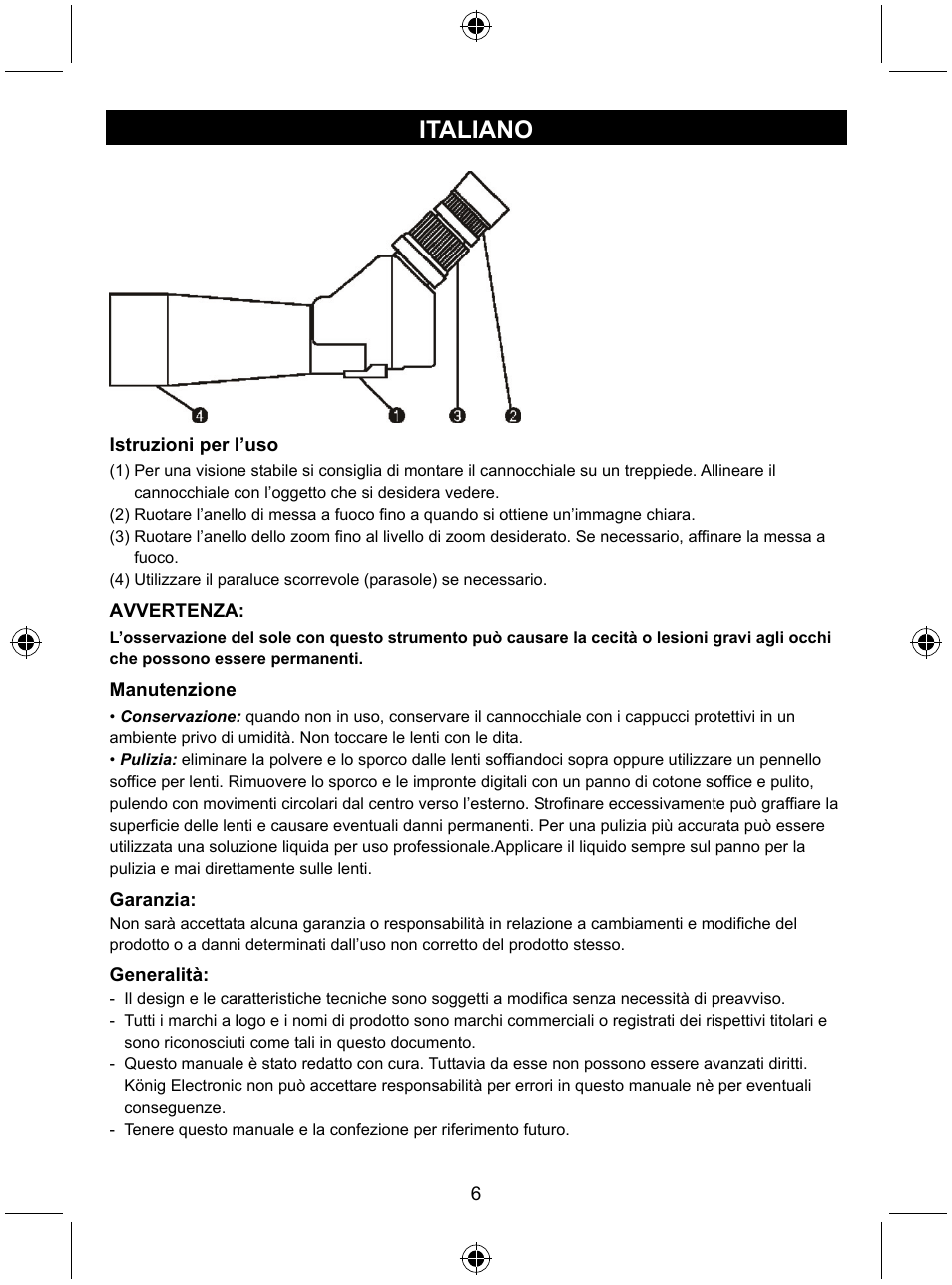 Italiano | Konig Electronic Zoom spotting scope User Manual | Page 6 / 15