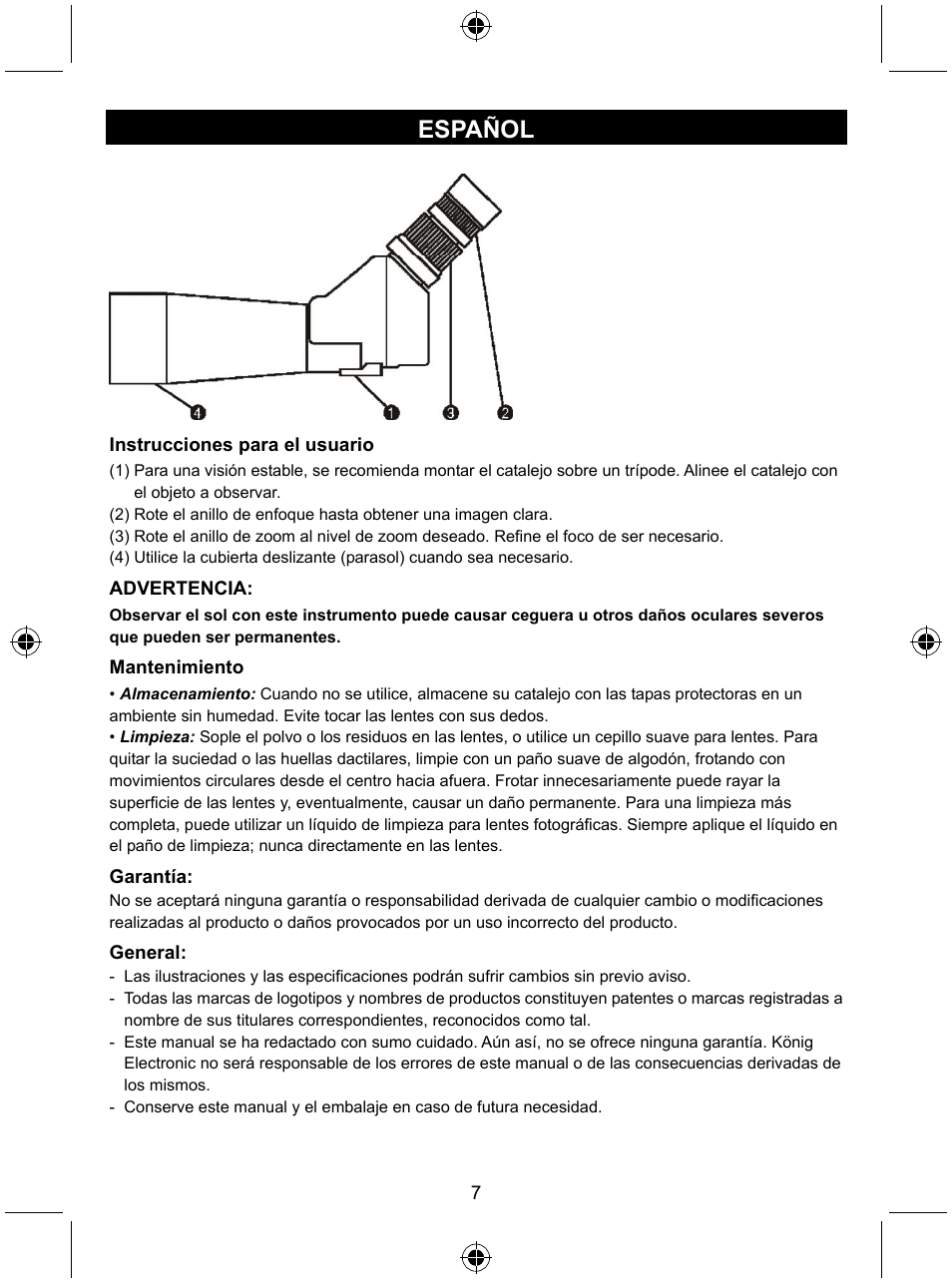 Español | Konig Electronic Zoom spotting scope User Manual | Page 7 / 15