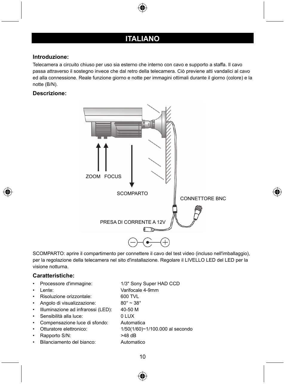 Italiano | Konig Electronic High resolution CCTV camera with varifocal lens User Manual | Page 10 / 35