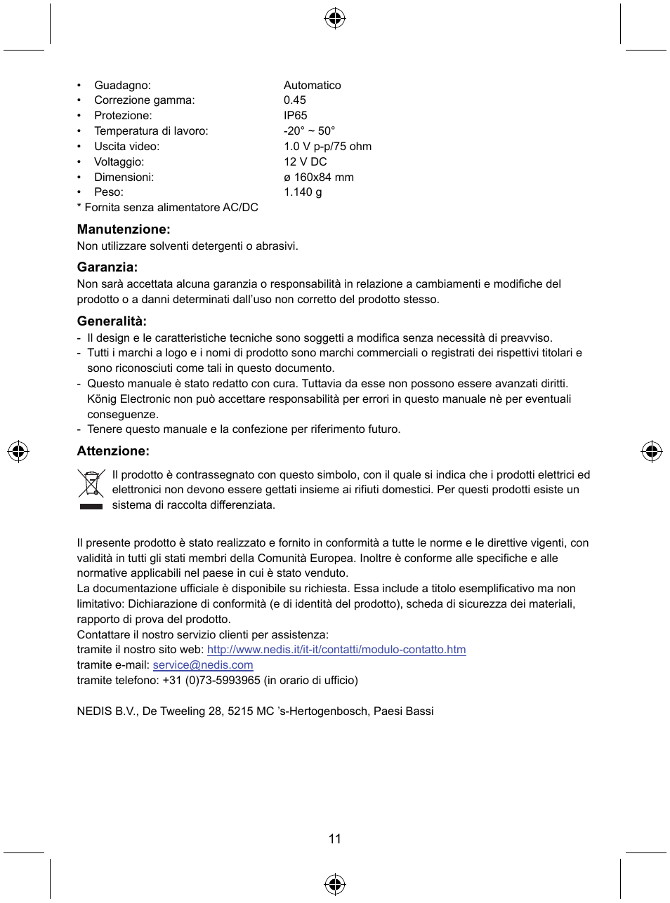 Konig Electronic High resolution CCTV camera with varifocal lens User Manual | Page 11 / 35