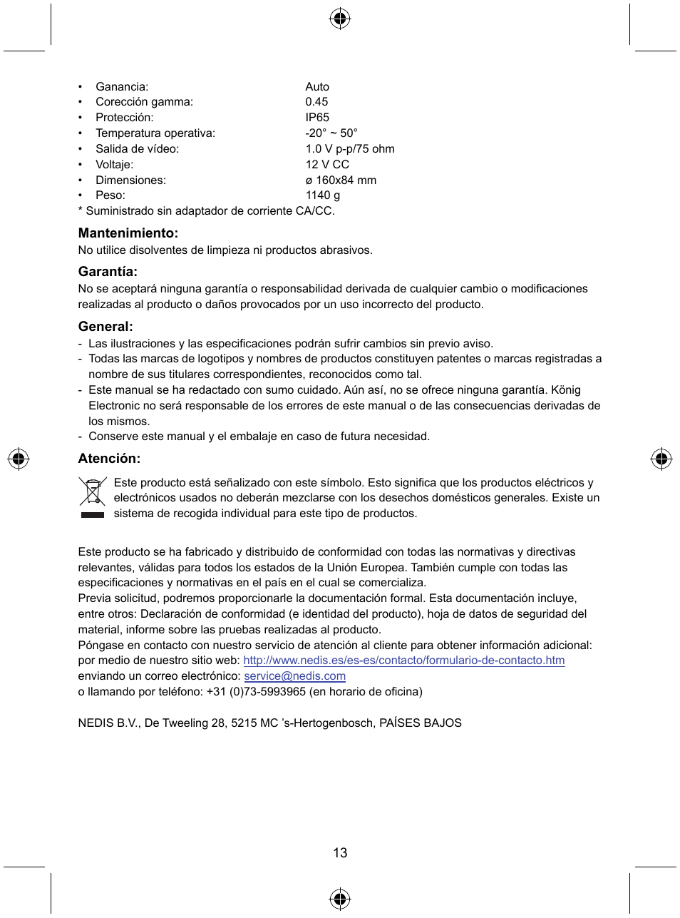Konig Electronic High resolution CCTV camera with varifocal lens User Manual | Page 13 / 35