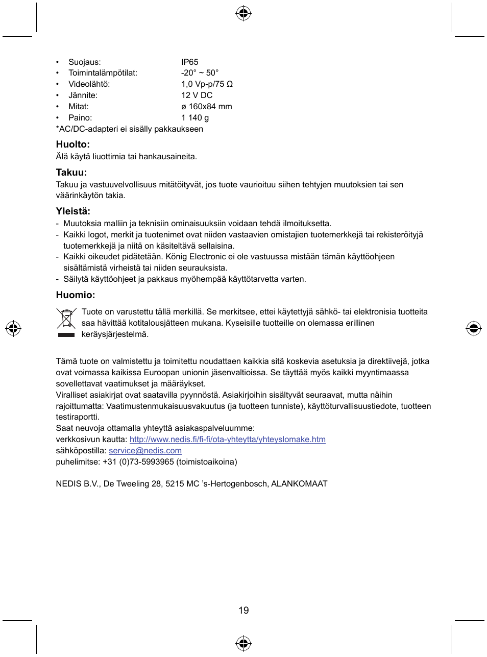 Konig Electronic High resolution CCTV camera with varifocal lens User Manual | Page 19 / 35