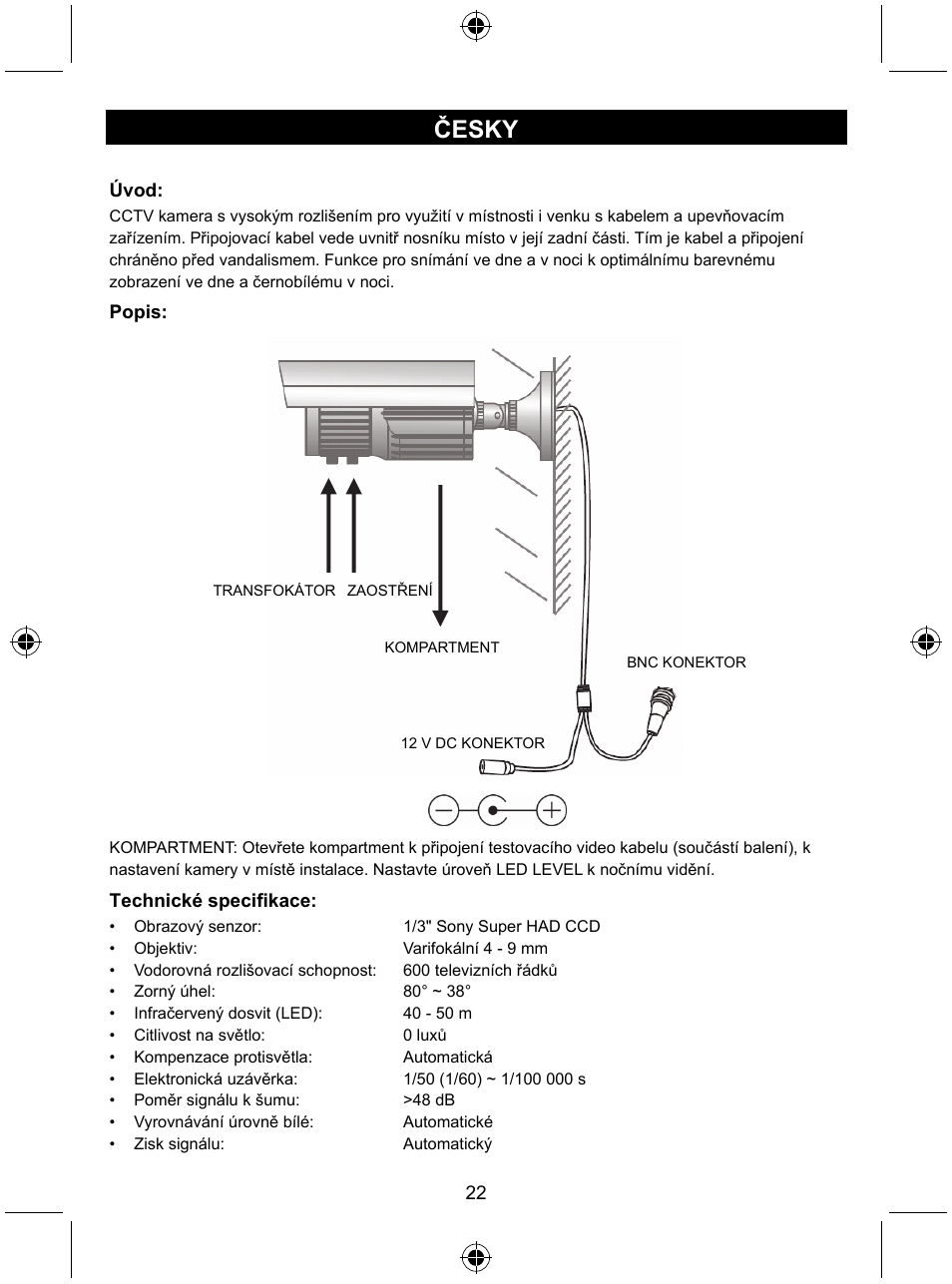 Česky | Konig Electronic High resolution CCTV camera with varifocal lens User Manual | Page 22 / 35