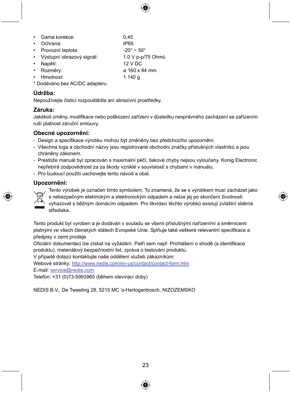 Konig Electronic High resolution CCTV camera with varifocal lens User Manual | Page 23 / 35