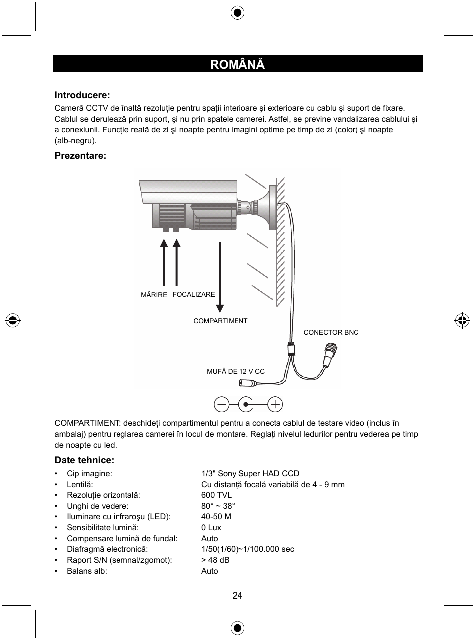 Română | Konig Electronic High resolution CCTV camera with varifocal lens User Manual | Page 24 / 35