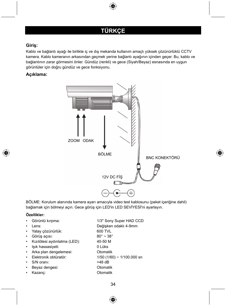 Türkçe | Konig Electronic High resolution CCTV camera with varifocal lens User Manual | Page 34 / 35