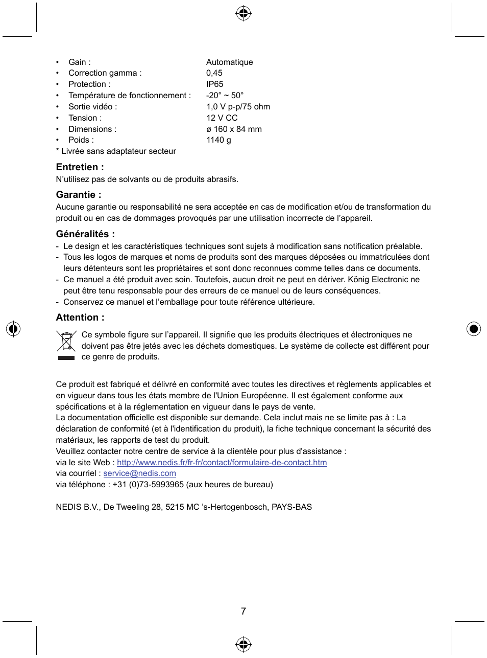 Konig Electronic High resolution CCTV camera with varifocal lens User Manual | Page 7 / 35