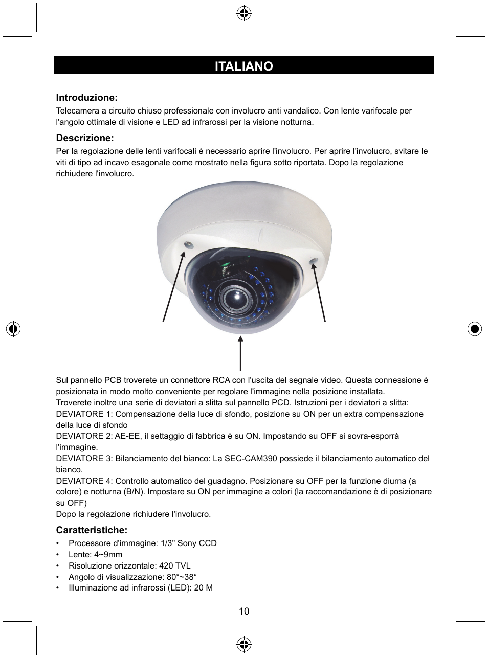 Italiano | Konig Electronic Vandal proof CCTV camera User Manual | Page 10 / 35