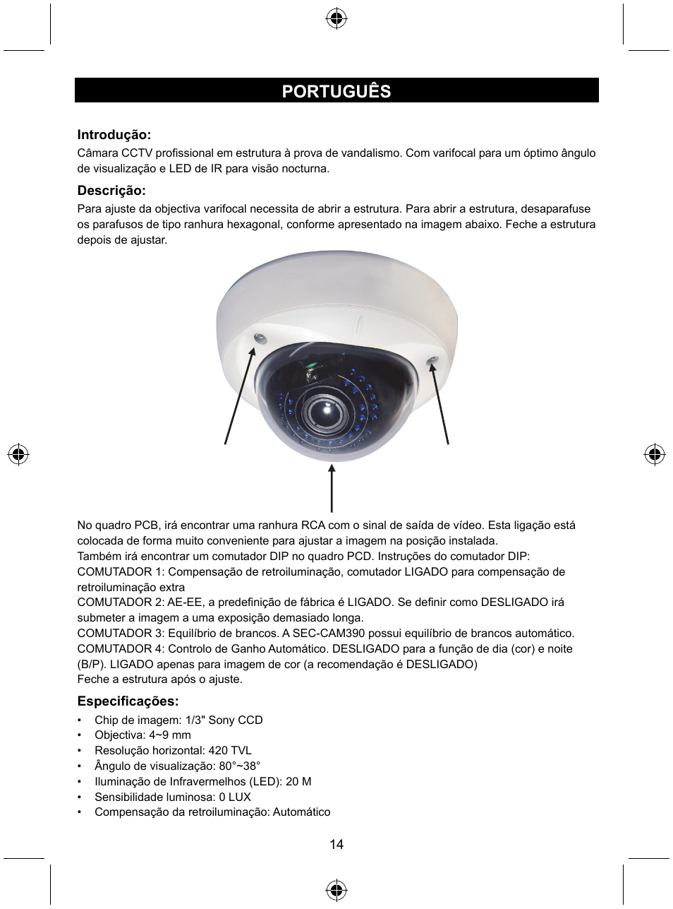 Português | Konig Electronic Vandal proof CCTV camera User Manual | Page 14 / 35