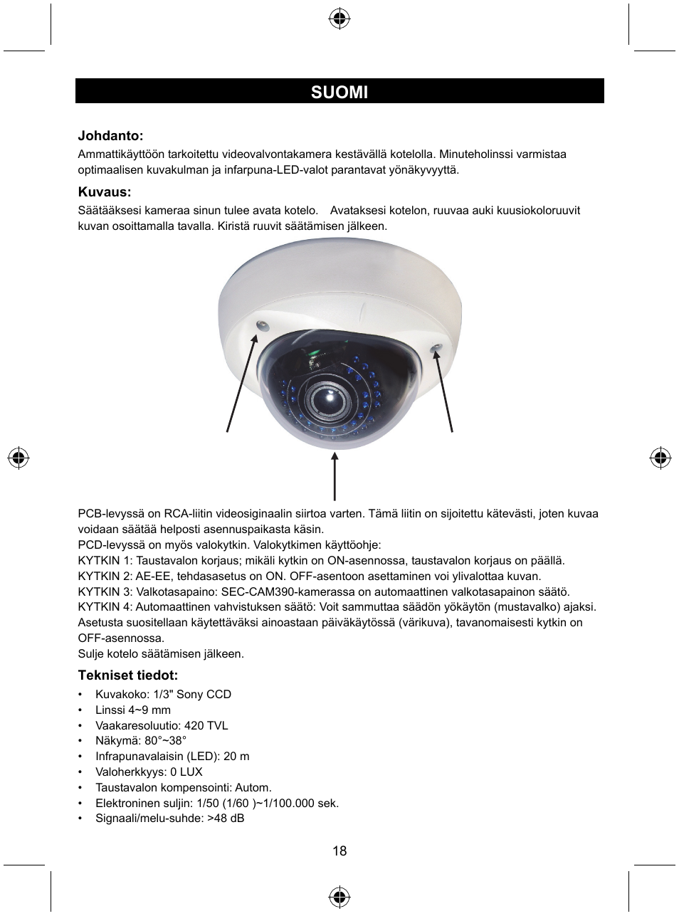 Suomi | Konig Electronic Vandal proof CCTV camera User Manual | Page 18 / 35