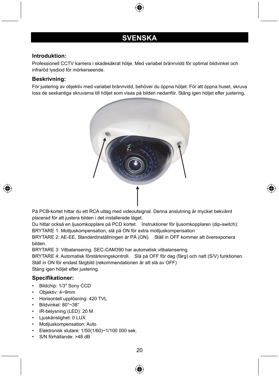 Svenska | Konig Electronic Vandal proof CCTV camera User Manual | Page 20 / 35