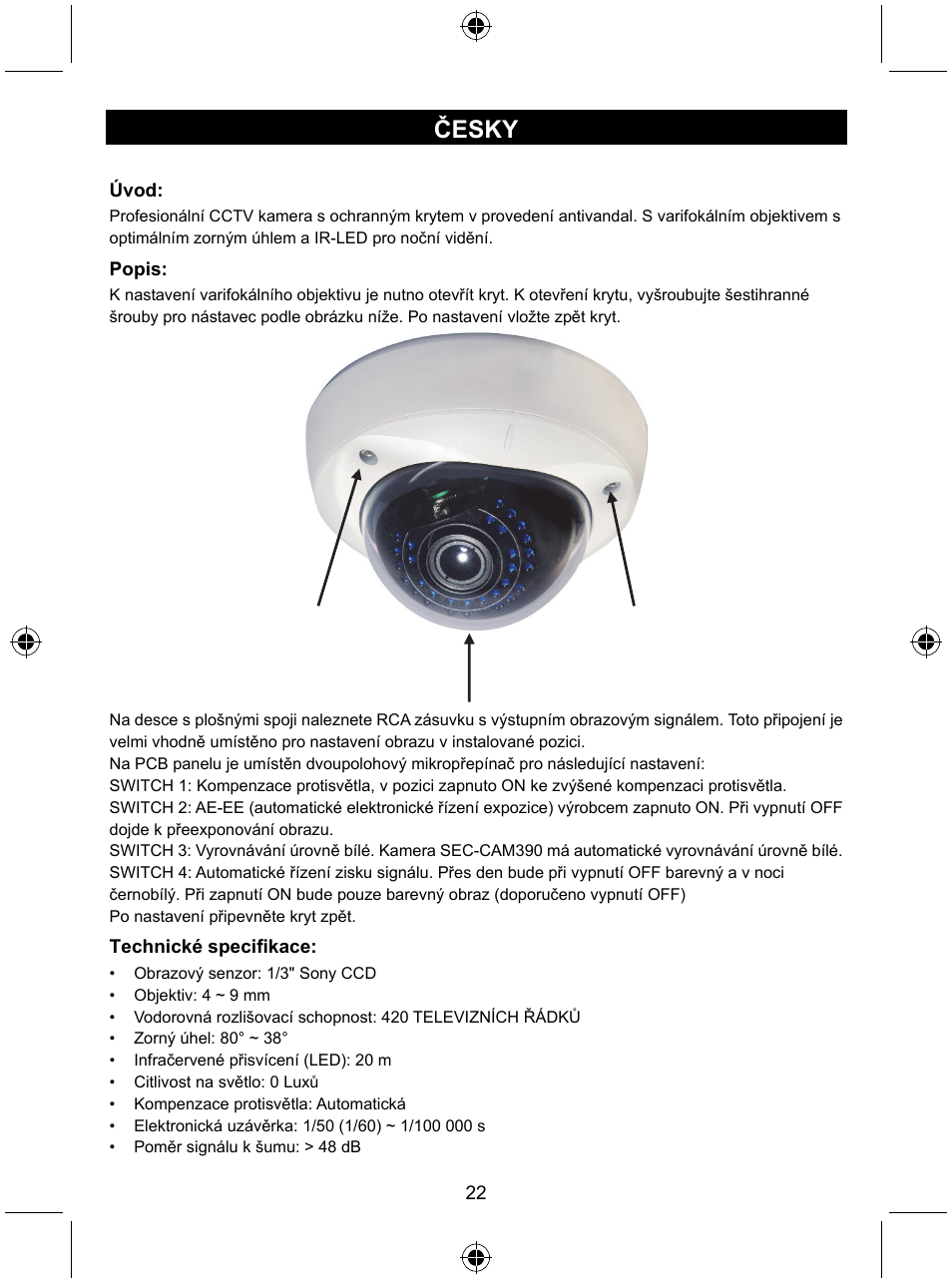 Česky | Konig Electronic Vandal proof CCTV camera User Manual | Page 22 / 35