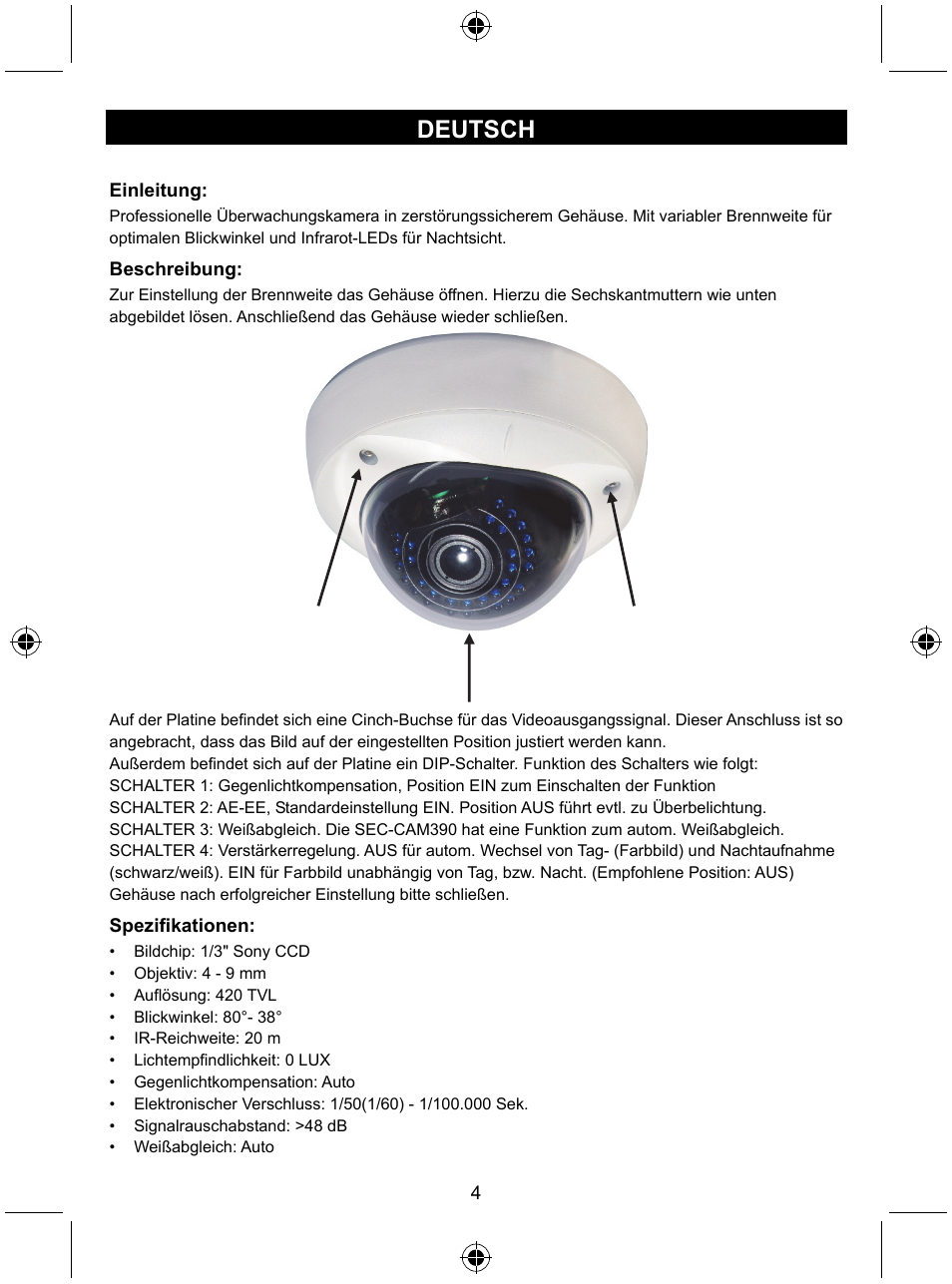 Deutsch | Konig Electronic Vandal proof CCTV camera User Manual | Page 4 / 35