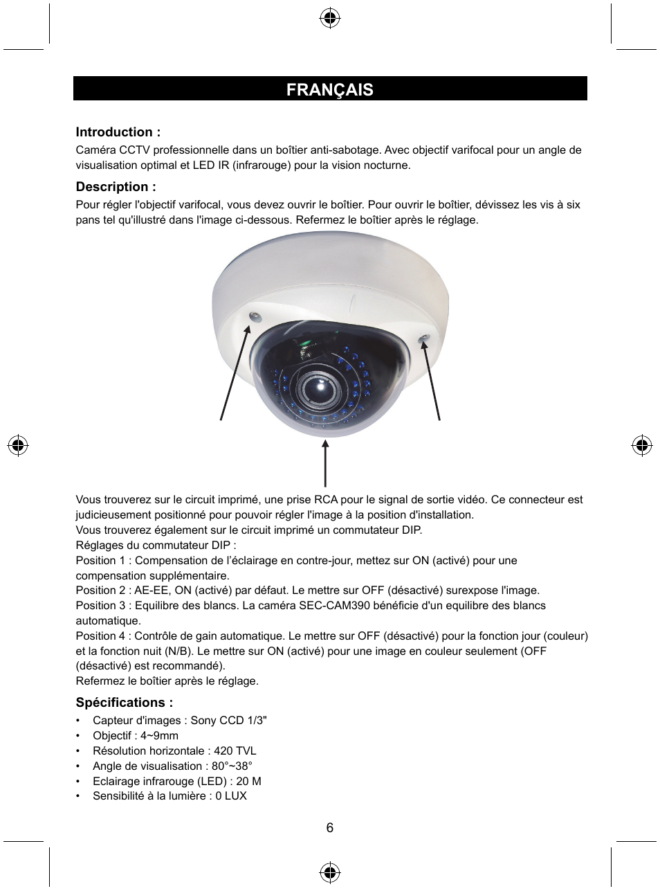 Français | Konig Electronic Vandal proof CCTV camera User Manual | Page 6 / 35