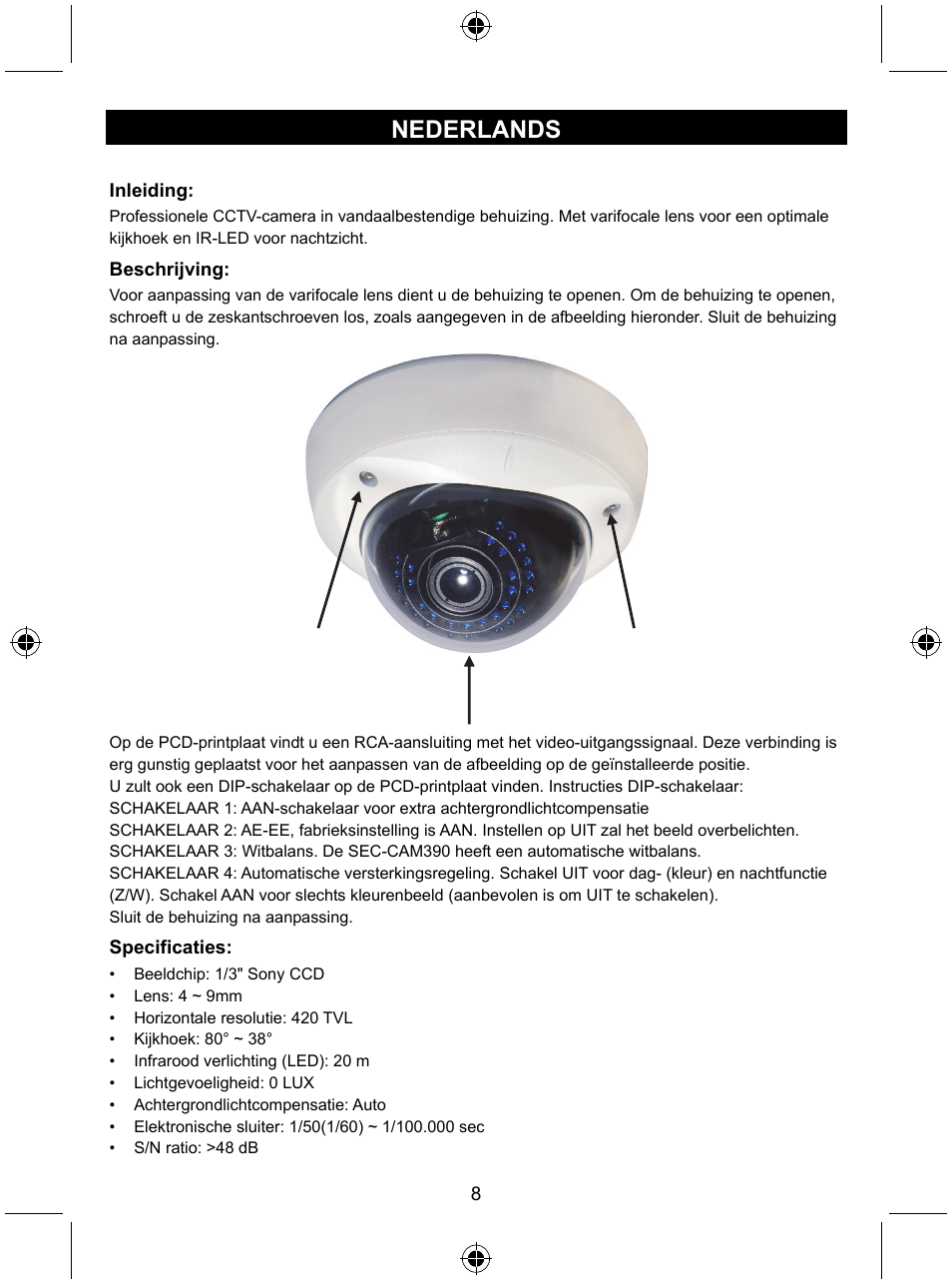 Nederlands | Konig Electronic Vandal proof CCTV camera User Manual | Page 8 / 35