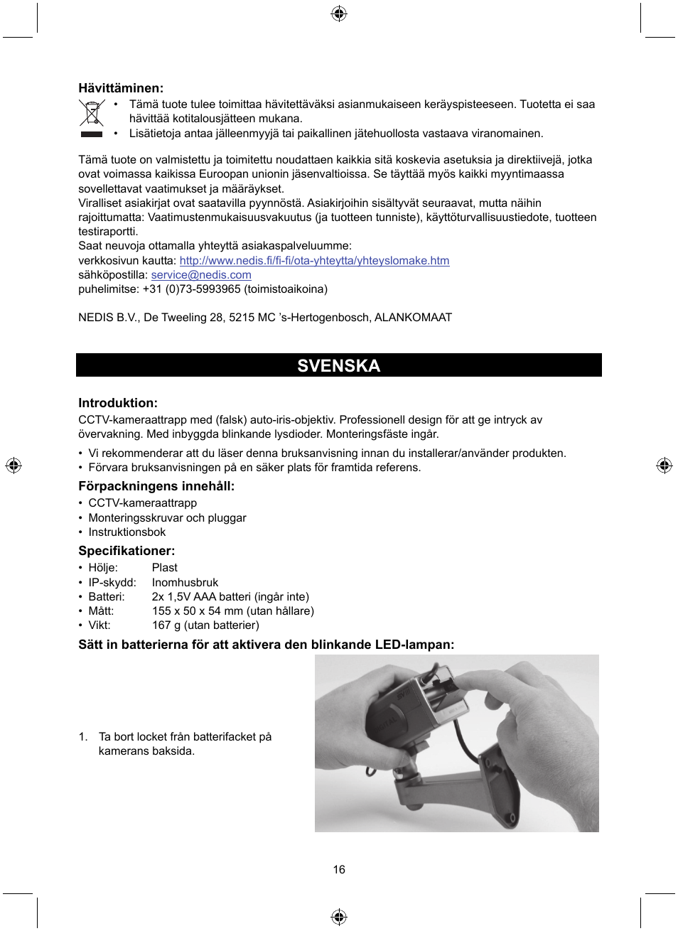Svenska | Konig Electronic Dummy indoor camera User Manual | Page 16 / 28