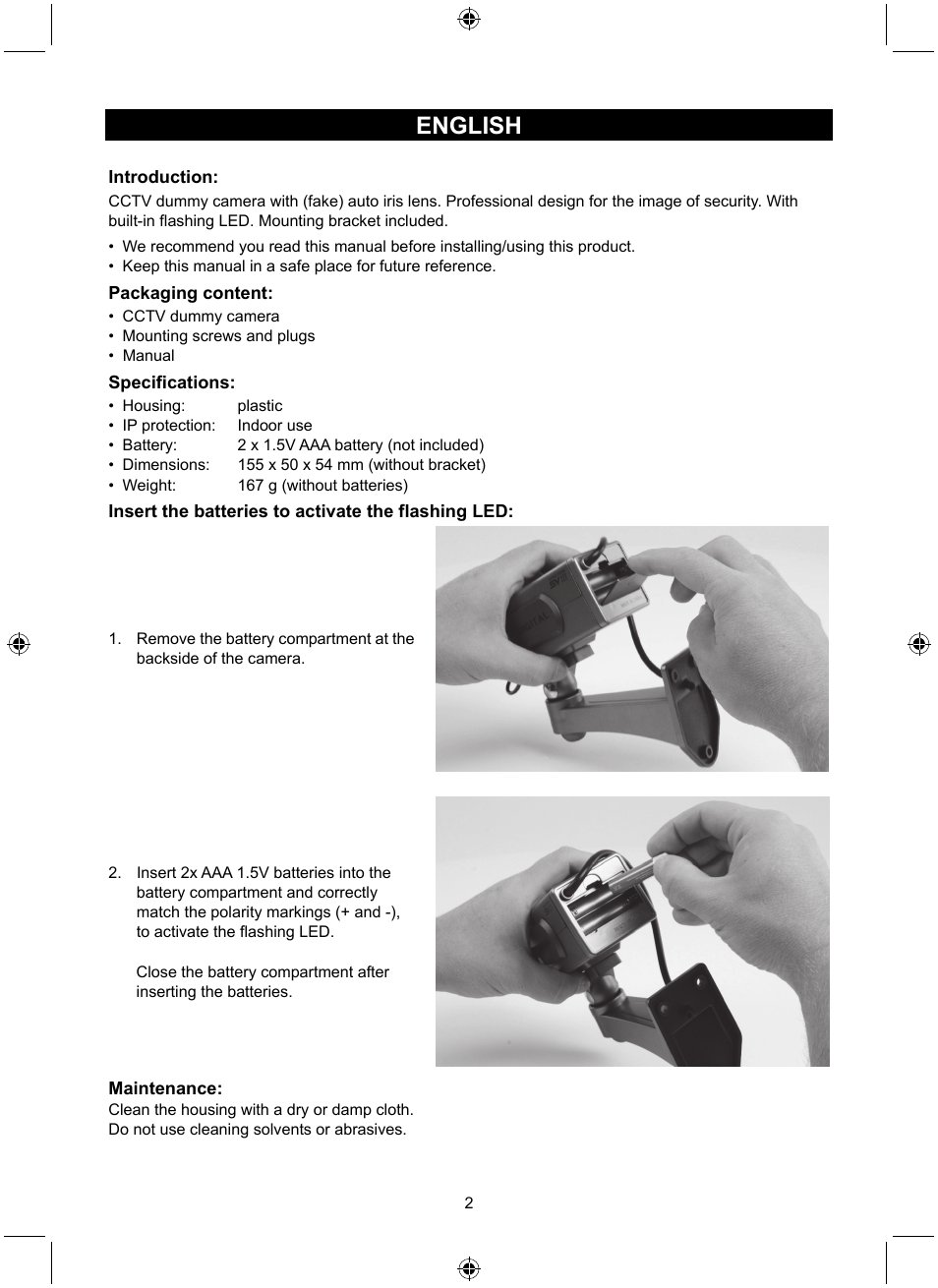 English | Konig Electronic Dummy indoor camera User Manual | Page 2 / 28