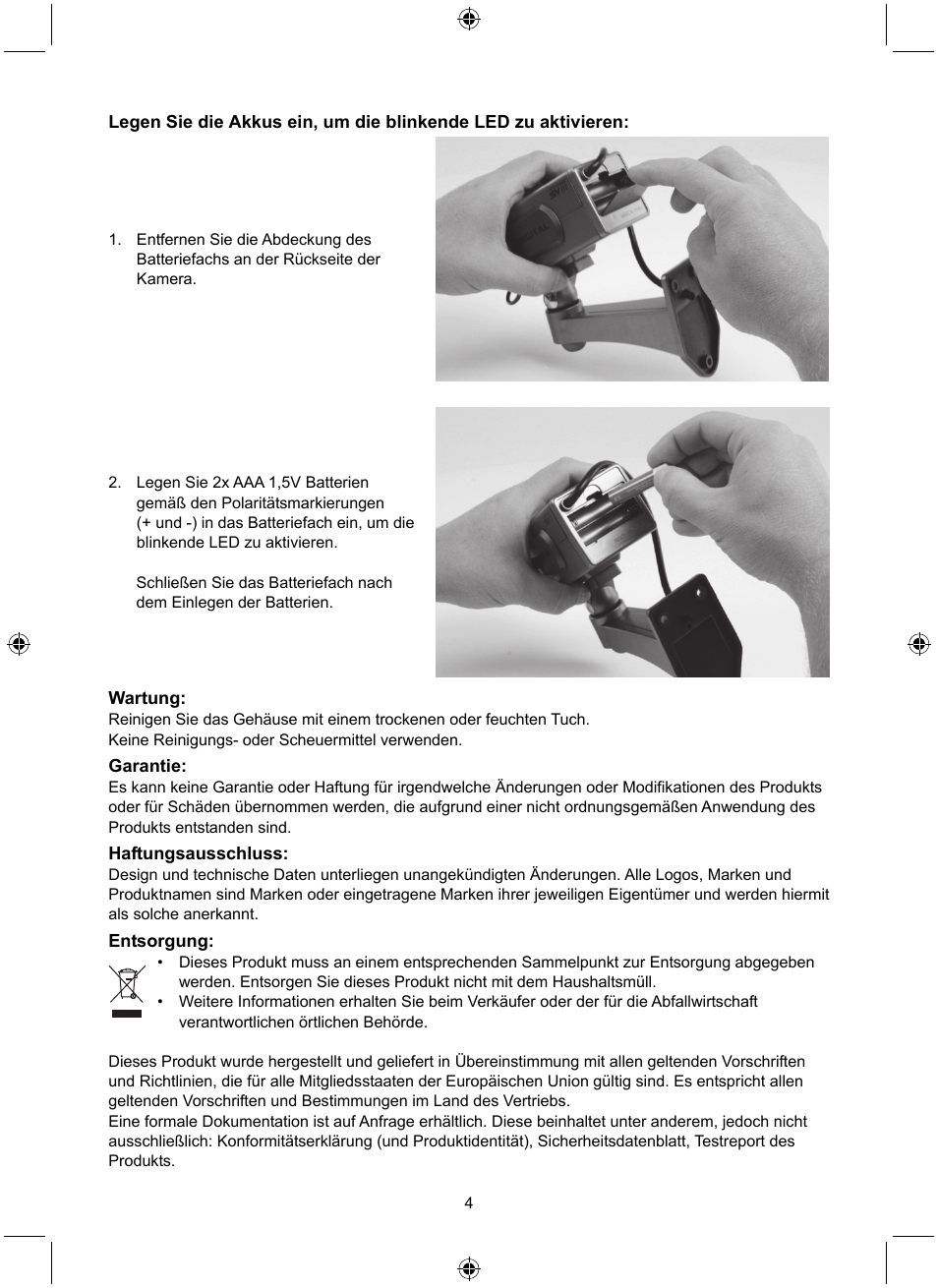 Konig Electronic Dummy indoor camera User Manual | Page 4 / 28